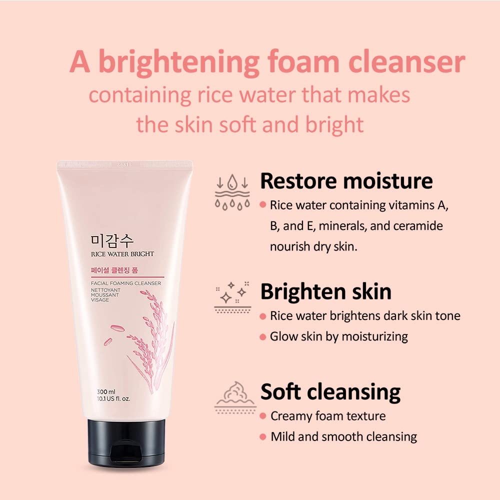 The Face Shop Rice Water Bright Light Face Cleansing Foam | Refreshing Face Wash for All Skin Type | Makeup & Dead Skin Removal, Skin Clearing, Hydrating & Brightening