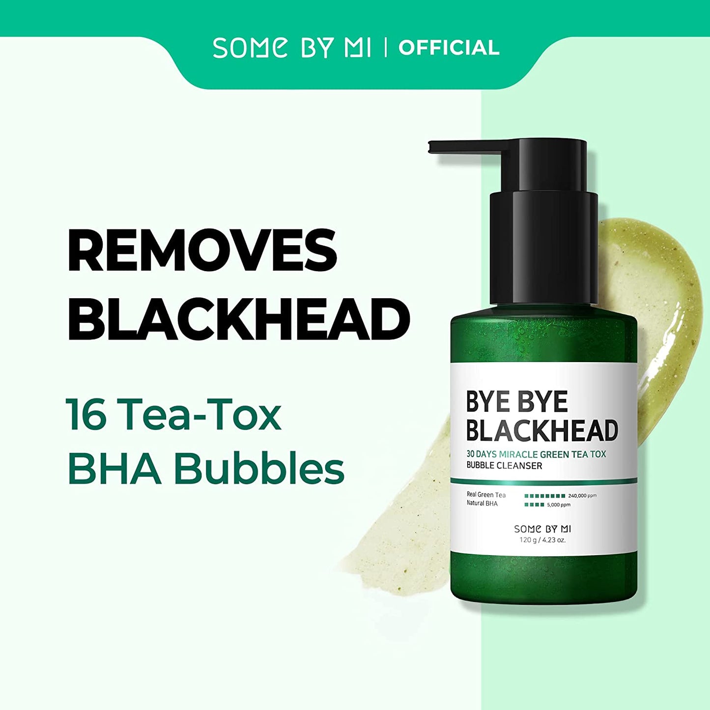 SOME BY MI Bye Bye Blackhead 30 Days Miracle Green Tea Tox Bubble Cleanser / 4.23 Oz, 120g