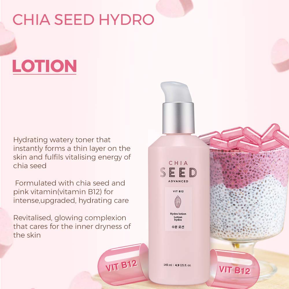 The Face Shop Chia Seed Hydro Lotion | Soft Hydrating Lotion for Skin Moisturizing & Nourishing without Sticky Residue | Formulated for Intense, Upgraded & Hydrating Care, 4.9 Fl Oz