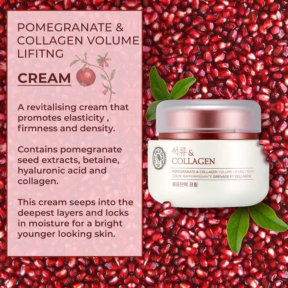 The Face Shop Pomegranate & Collagen Volume Lifting Eye Cream | Deep Revitalizing Cream for Elasticity, Firmness & Density | Anti-Aging Korean Moisturizer | Plump & Smoothen Your Skin, 3.38 Fl Oz