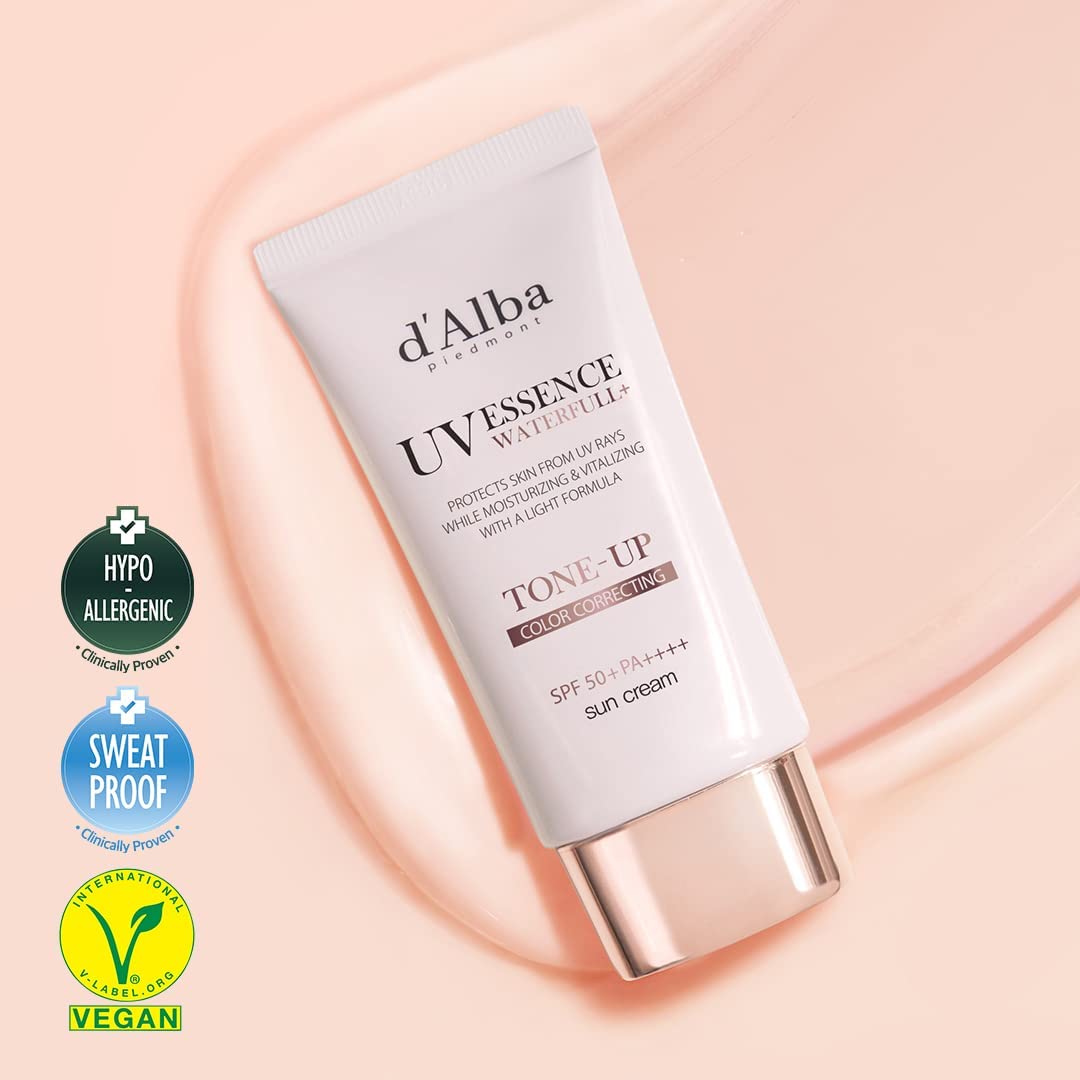 d'Alba Italian White Truffle Waterfull Tone-up Sunscreen, SPF 50+ PA++++, vegan hybrid pink tinted moisturizer