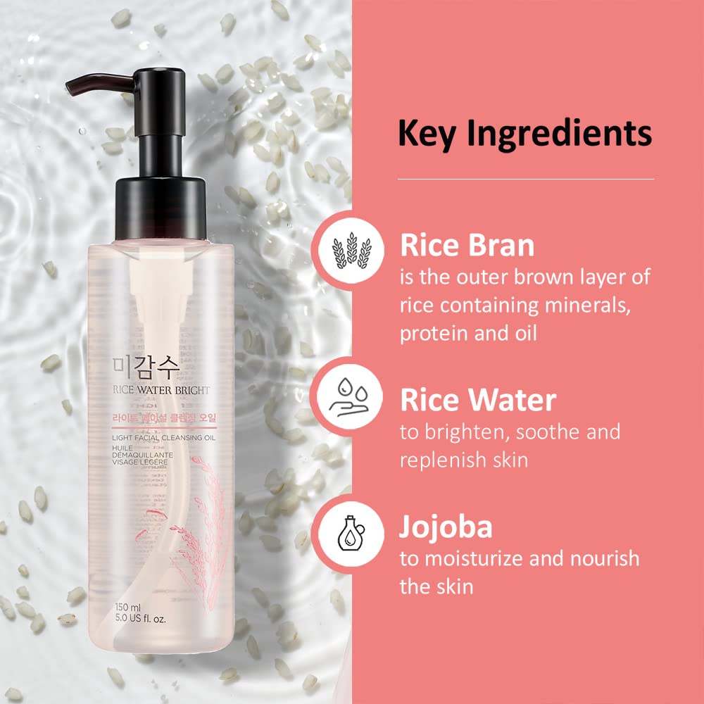 THE FACE SHOP Rice Water Bright Face Wash, Facial Cleanser for Sensitive, Normal & Oily Skin, Gentle Hydrating Daily Face Cleansing Oil (5oz) or Face Wash Set (Face Cleansing Oil & Cleansing Foam)