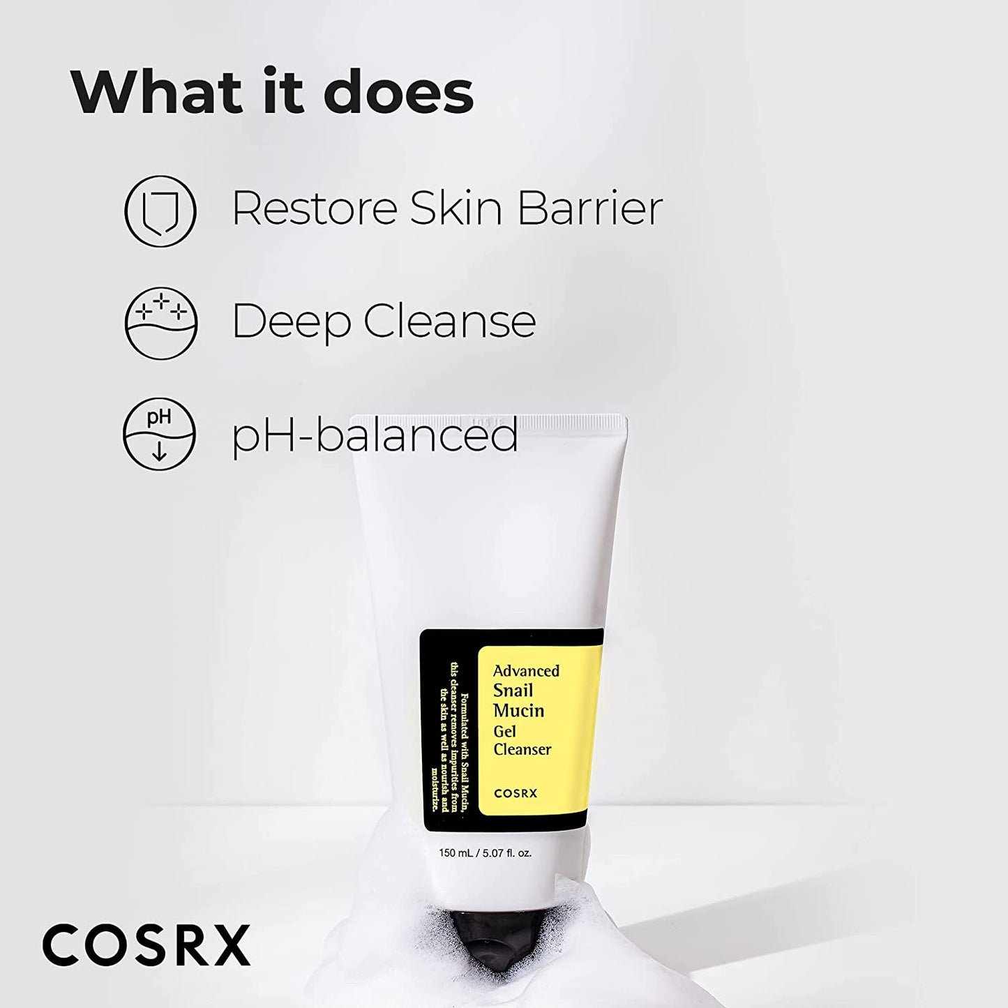 COSRX Advanced Snail Mucin Gel Cleanser 5 fl.oz / 150ml | Snail Secretion Filtrate | Korean Skin Care