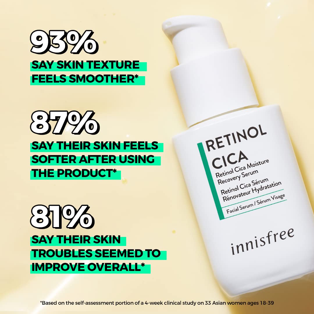 innisfree Retinol Cica Moisture Recovery Serum: Soothing and Hydrating, Visibly Improve Skin Elasticity and Firmness.