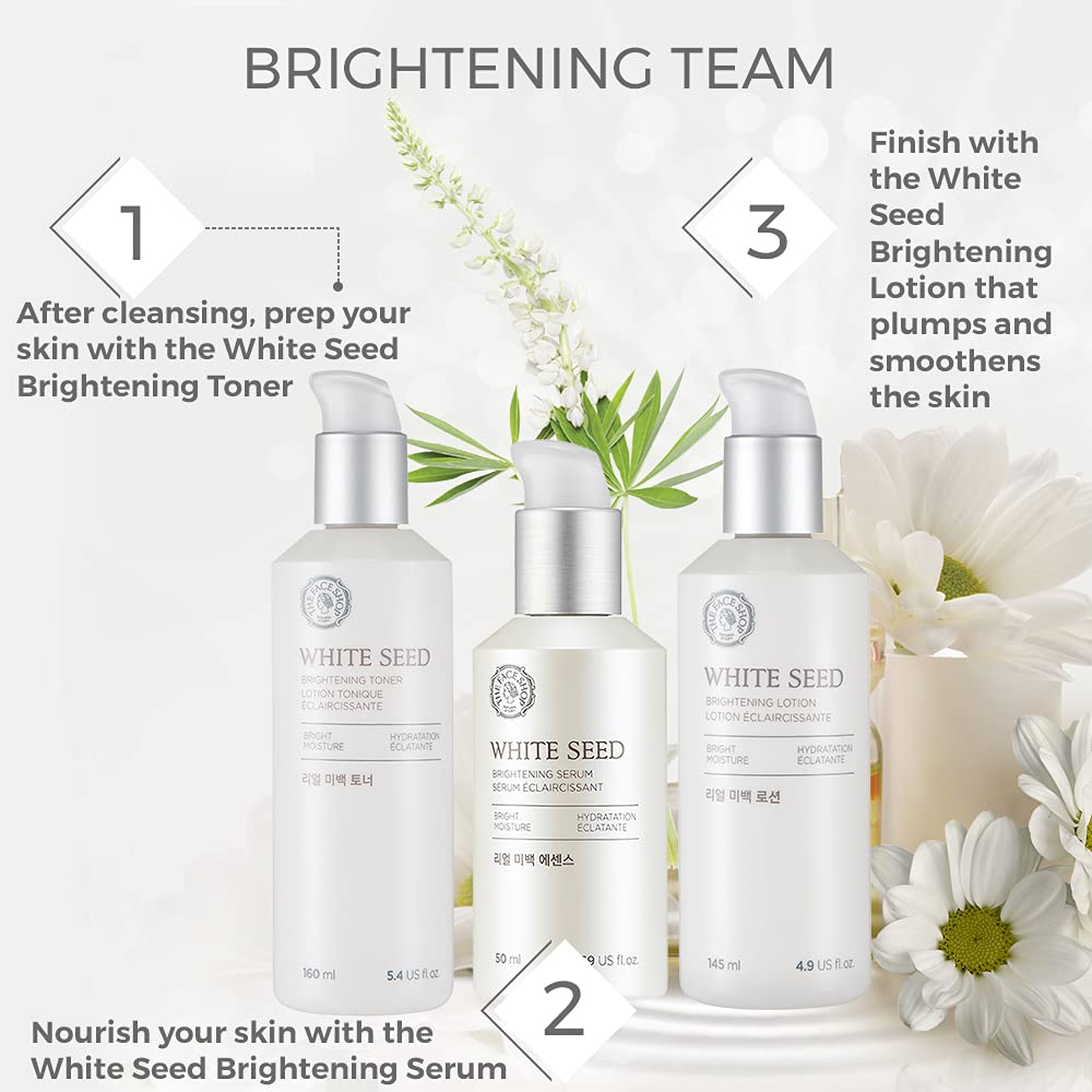The Face Shop Whiteseed Brightening Face Lotion | Moisture Barrier Replenishment for Bright & Radiant Skin | Skin Texture & Clarity Improvement, Dullness Reducing, 4.9 Fl Oz