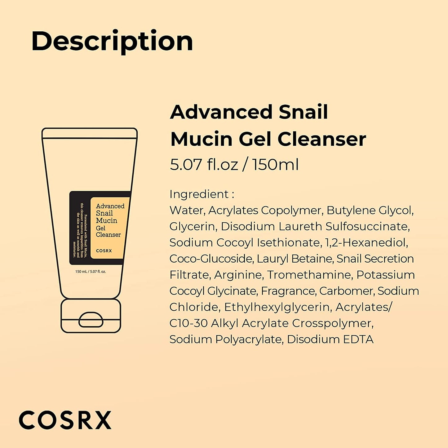COSRX Advanced Snail Mucin Gel Cleanser 5 fl.oz / 150ml | Snail Secretion Filtrate | Korean Skin Care